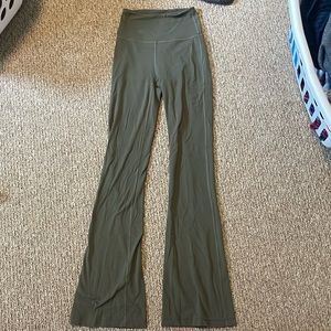 Size 2, olive green high rise flare leggings, Lululemon
